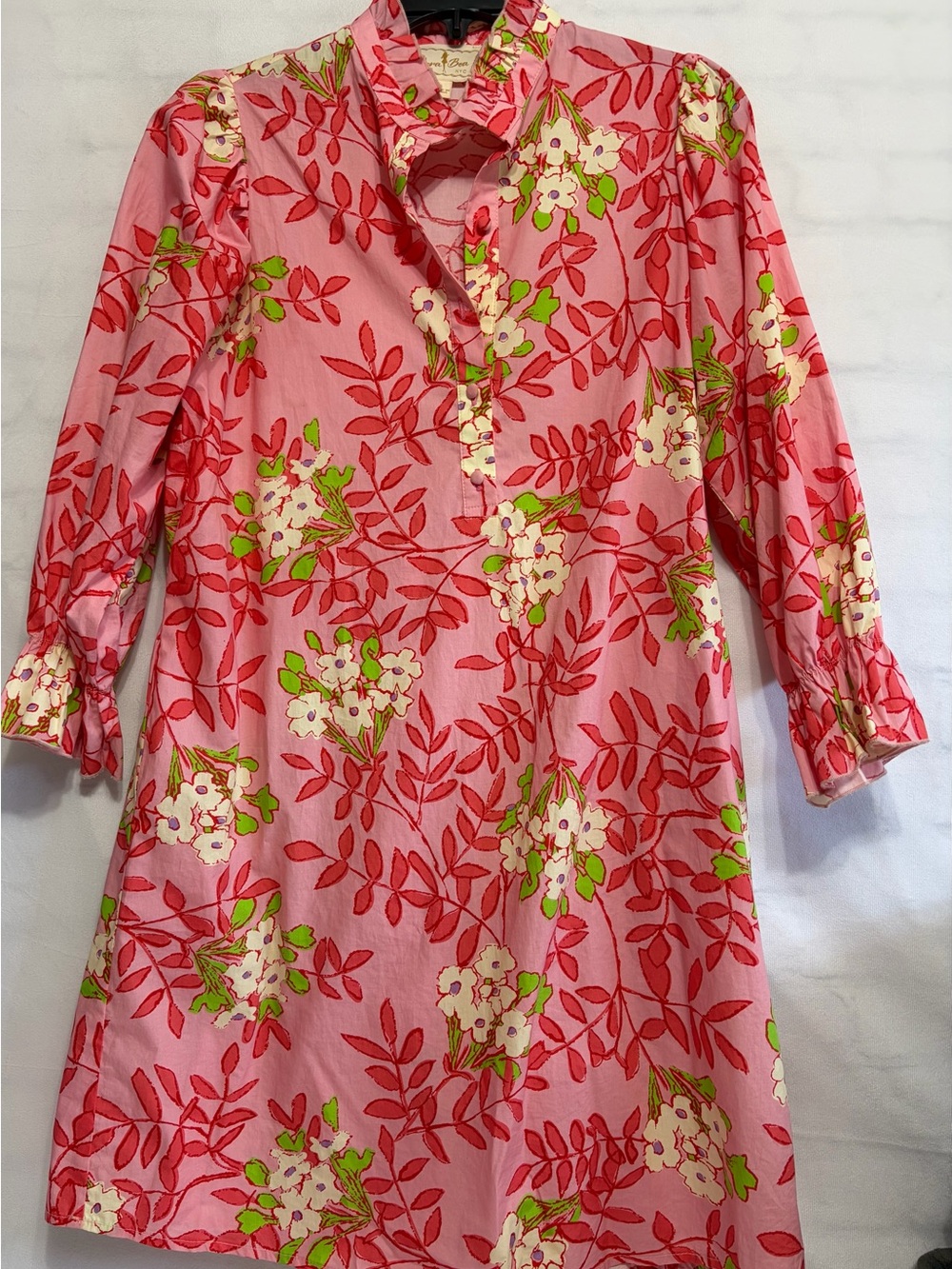 Flora Bea NYC Pink Floral Ruffle Neck Mini Dress Size S